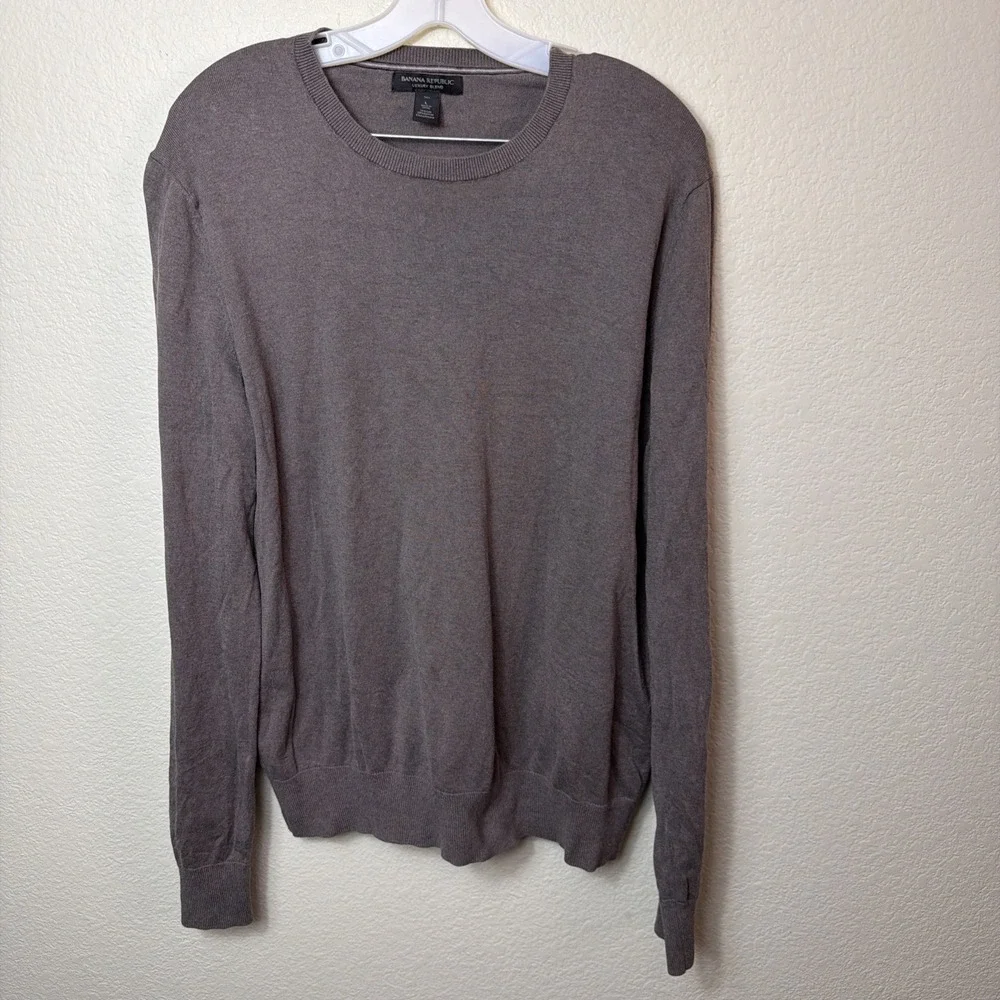 Banana Republic Crew Neck Sweater Men L Tall Silk Cotton Cashmere Gray Pullover